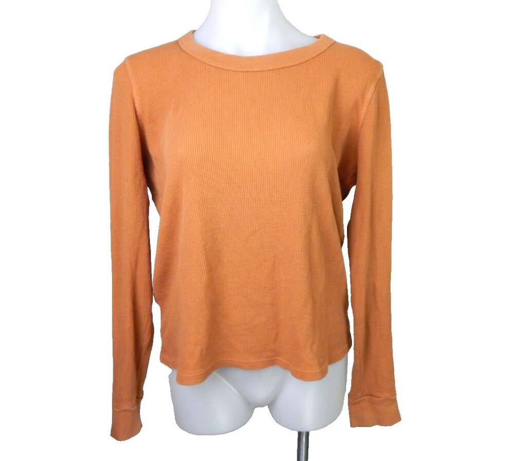 Mate the Label Women's Medium Tee Thermal Waffle Knit Long Sleeve Tan Gold